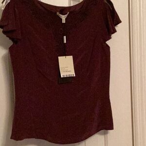 Sz 4 Laura Ashley Burgandy Lace Accent Blouse